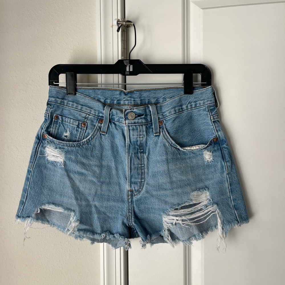 Levi's 501 Jeans Shorts Womens 28 Blue Button Fly Denim Cutoff Beachy Resort
